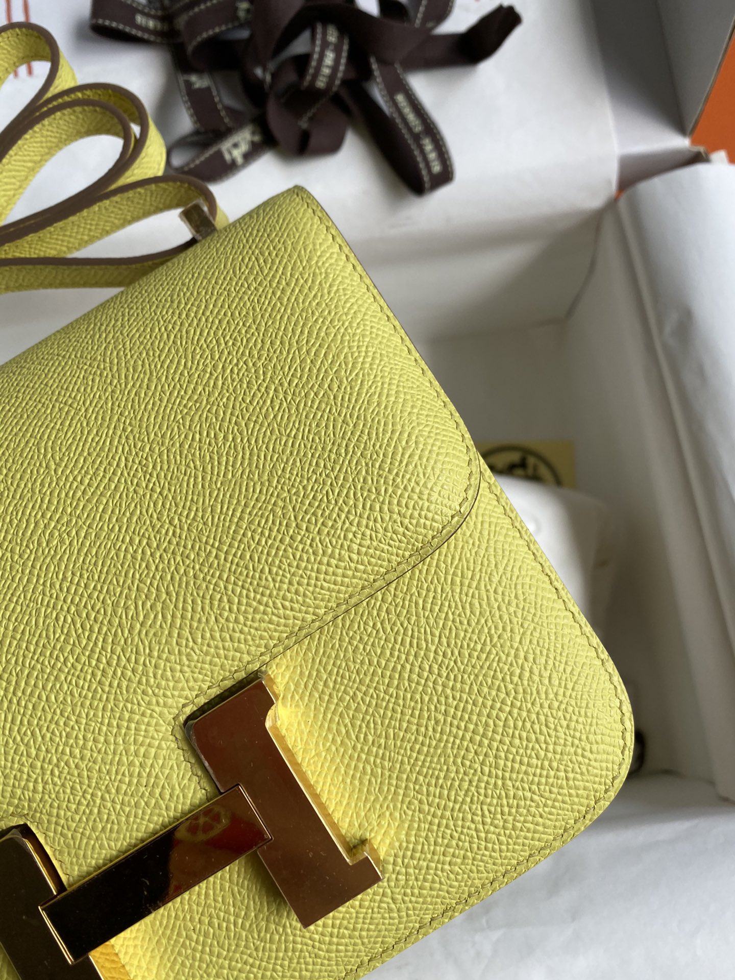 Hermes Constance 18 Mini Shoulder Bag In Jaune Poussin Epsom Leather